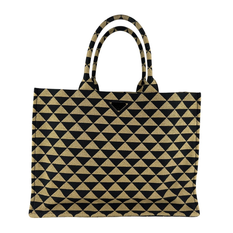 プラダ PRADA ハンドバッグ トートバッグ キャンバス ブラック/ベージュ レディース【中古】 z7706