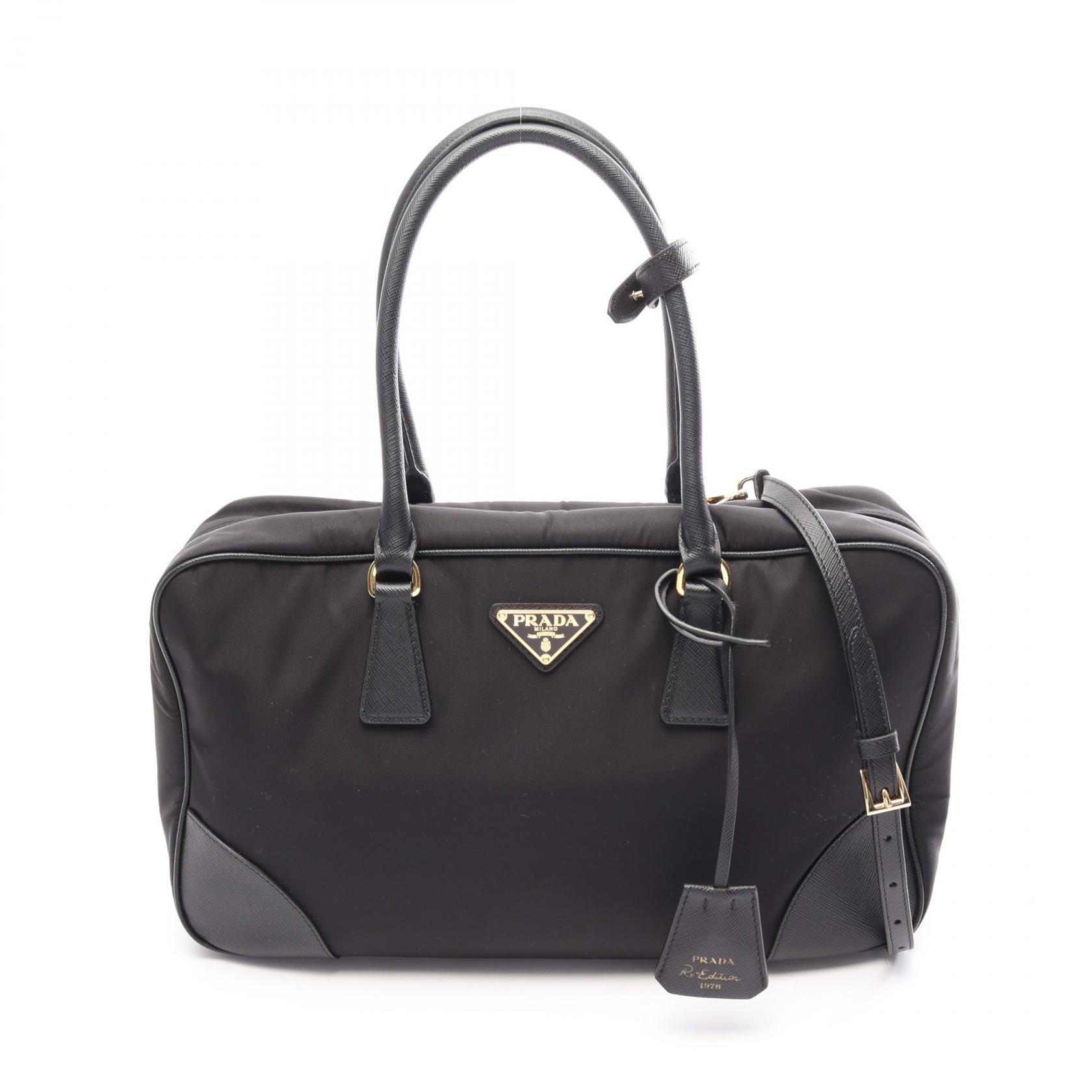 プラダ PRADA Re-Edition 1978 ミディアム 2WAY ハンドバッグ バッグ ナイロン サフィアーノレザー レディース ブラック系 1BB114 【中古】