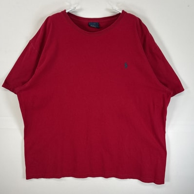 古着 90's/90年代 ポロバイラルフローレン Polo by Ralph Lauren 半袖Tシャツ ロゴ 刺繍 大きいサイズ XL レッド 無地 メンズ