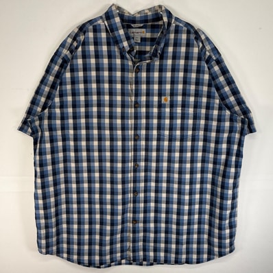 古着 カーハート Carhartt 半袖シャツ ワーク ワンポイント ロゴ チェック 大きいサイズ 肉厚 2XL ブルー系 マルチカラー メンズ