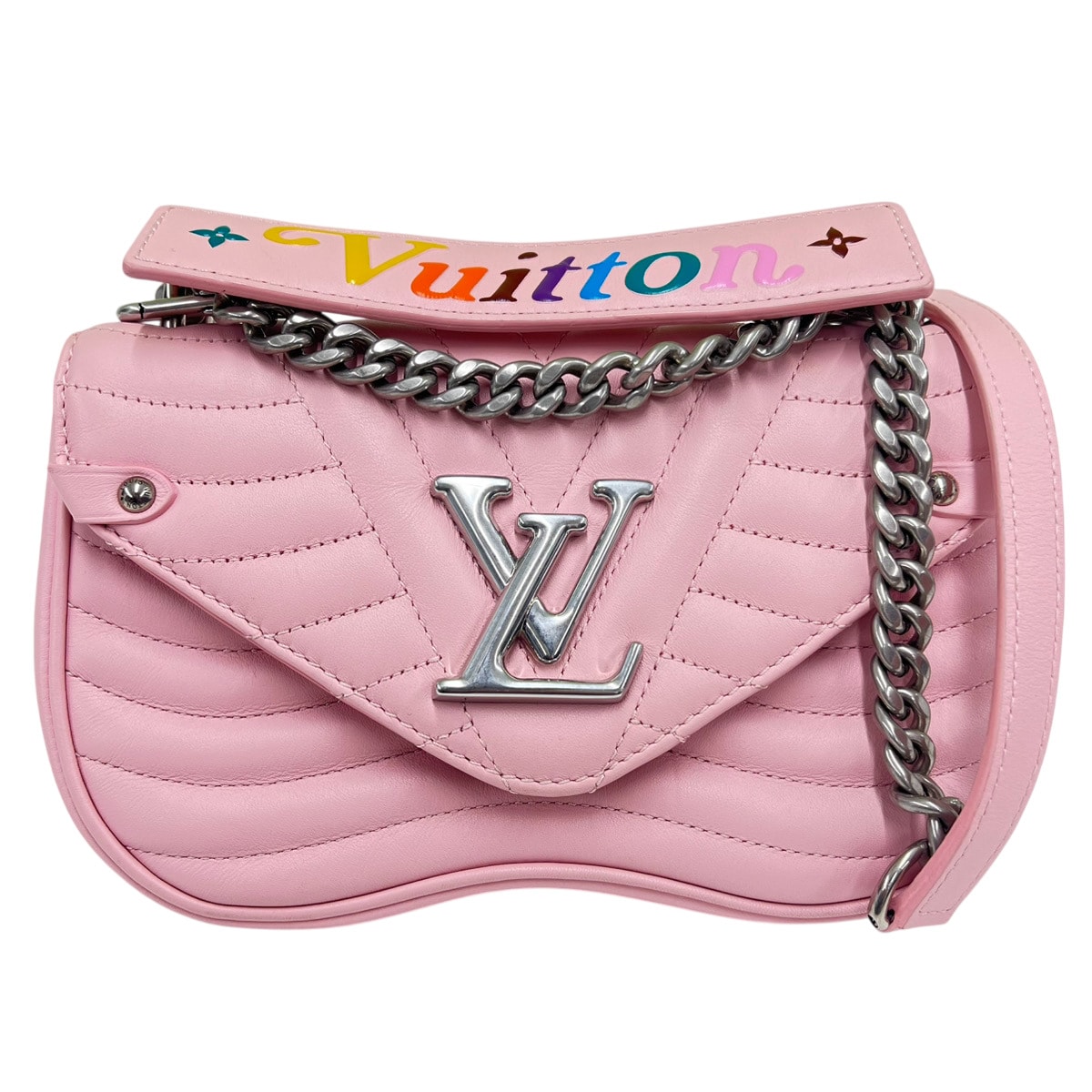 LOUIS VUITTON 極美品 ルイヴィトン ニューウェーブ チェーンバッグ MM 2way ショルダーバッグ ハンドバッグ M52707 スムースカーフ レザー NZ3168 ピンク マルチカラー ポシェット ミニ ヴィトン LV Aランク 中古 鑑定済