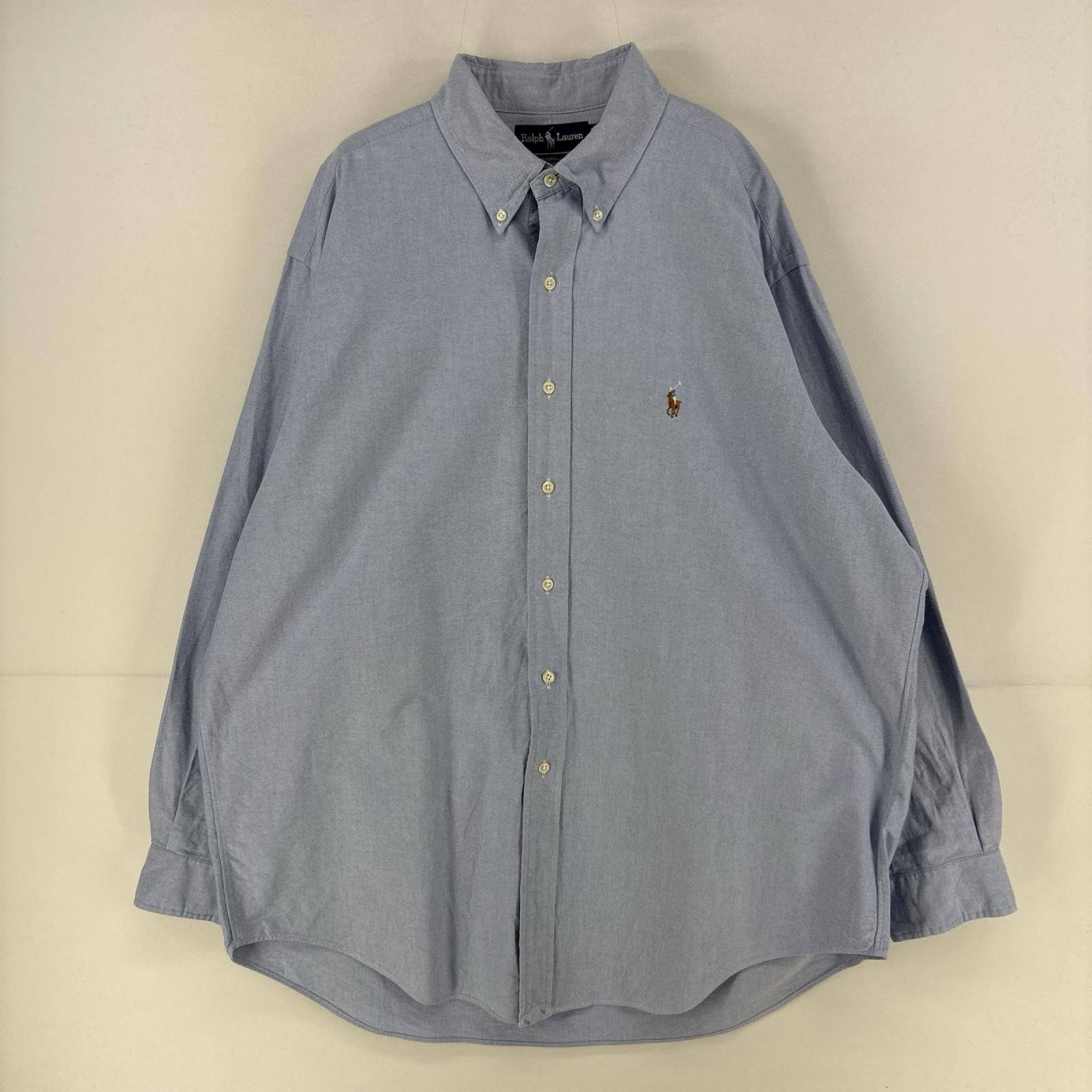 古着 ポロ・ラルフローレン POLO RALPH LAUREN 長袖シャツ 大きいサイズ YAMOUTH ボタンダウン ワンポイント 2XL  水色 無地 メンズ
