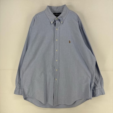 古着 ポロ・ラルフローレン POLO RALPH LAUREN 長袖シャツ 大きいサイズ YAMOUTH ボタンダウン ワンポイント 2XL 水色 無地 メンズ