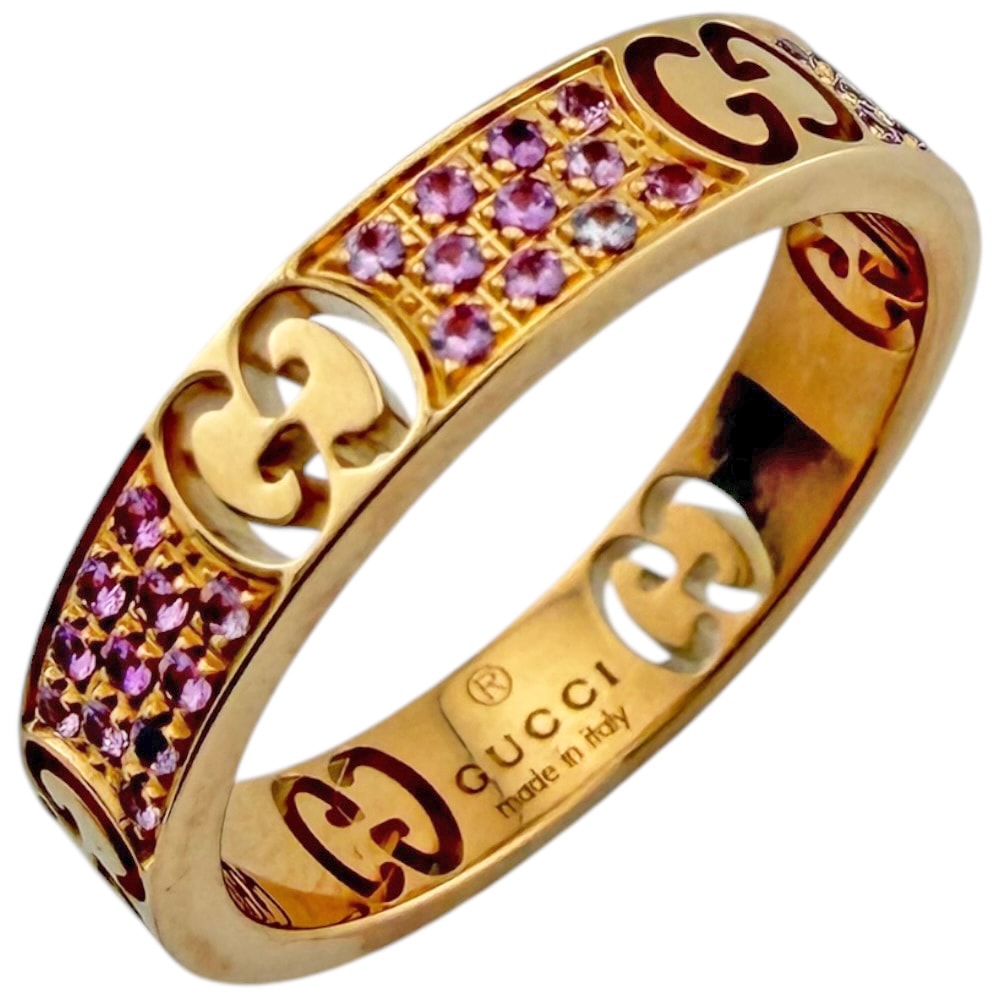 グッチ アイコンスターダスト リング 指輪 11.5号 18金 K18ピンクゴールド ピンクサファイア レディース GUCCI  中古