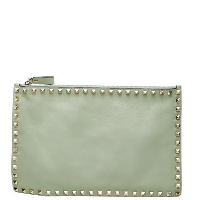 ヴァレンティノ ガラヴァーニ ロックスタッズ クラッチバッグ セカンドバッグ グリーン系 レザー レディース VALENTINO 【中古】