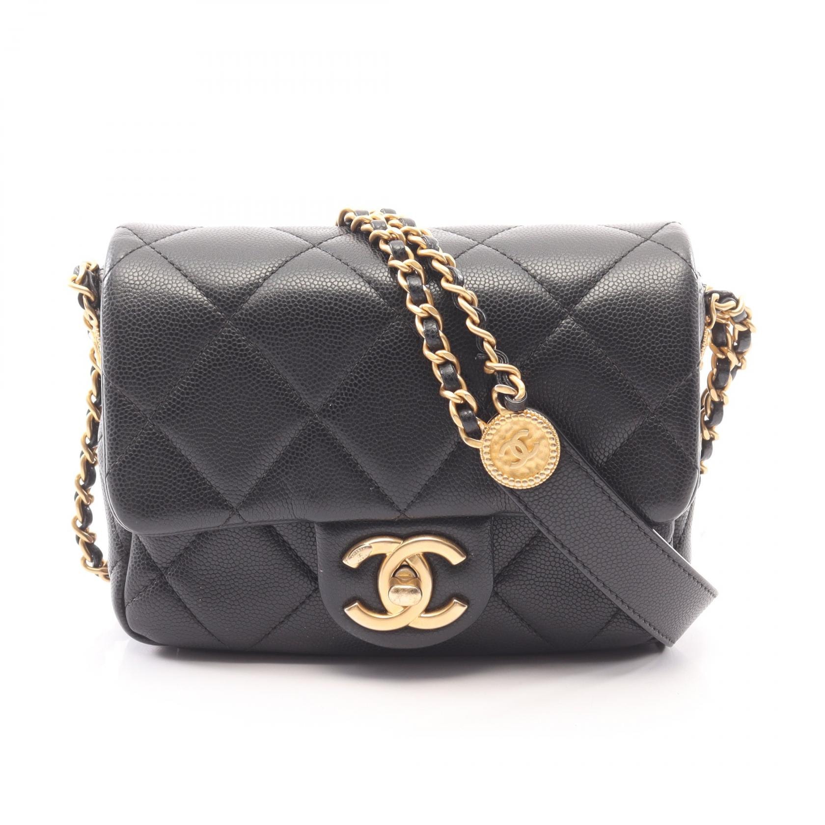 シャネル CHANEL マトラッセ ミニフラップ ショルダーバッグ バッグ キャビアスキン(グレインドカーフ) レディース ブラック系 AS3368 【中古】
