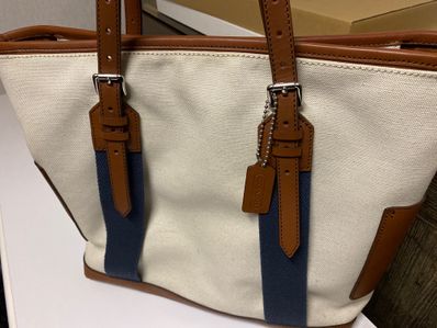 Coach Field Tote 30 In Colorblock With Coach Badge "Brass/Taupe Multi"