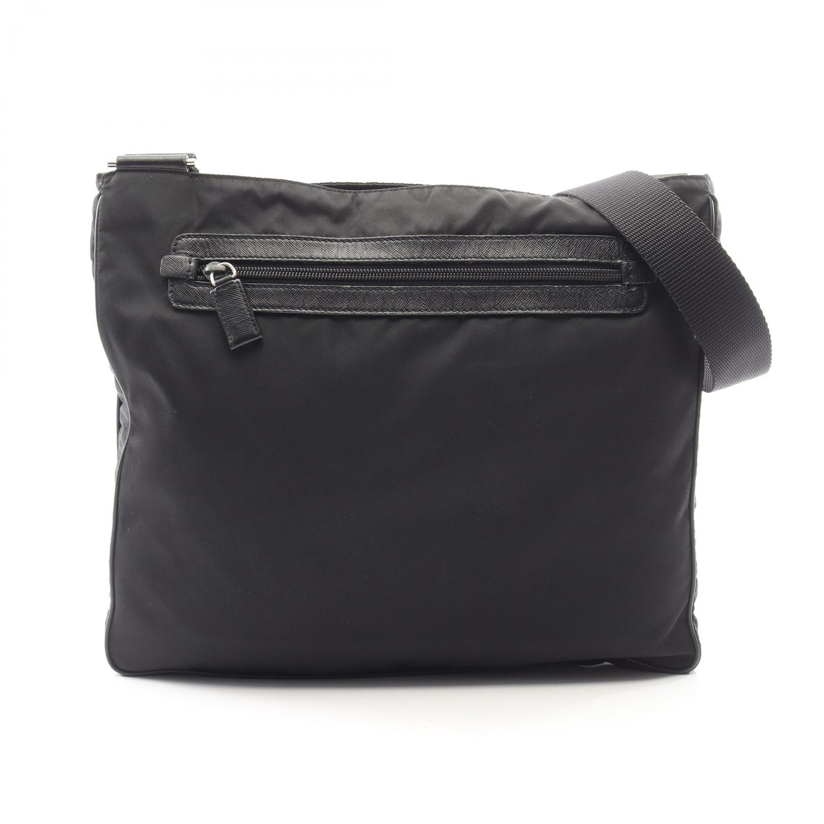 プラダ PRADA トライアングルロゴ ショルダーバッグ バッグ ナイロン サフィアーノレザー レディース ブラック系 【中古】