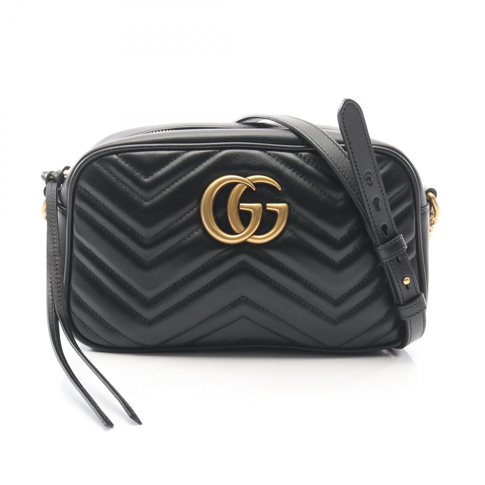 グッチ GUCCI GGマーモント ショルダーバッグ バッグ レザー レディース ブラック系 447632 【中古】
