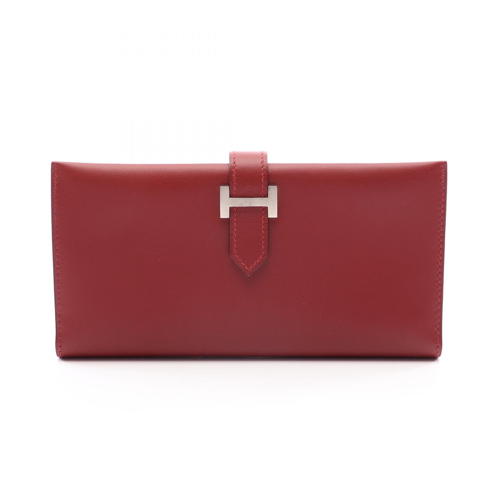 エルメス HERMES ベアンクラシック ルージュアッシュ 二つ折り長財布 財布 カーフ(牛革) ボックスカーフ ボルドー □E刻印(2001年製造) レディース ボルドー系 【中古】