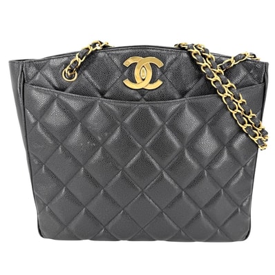 CHANEL シャネル ハンドバッグ マトラッセ ココマーク チェーントートバッグ 肩掛け キャビアスキン ブラック 黒 ゴールド金具 レディース【中古品】