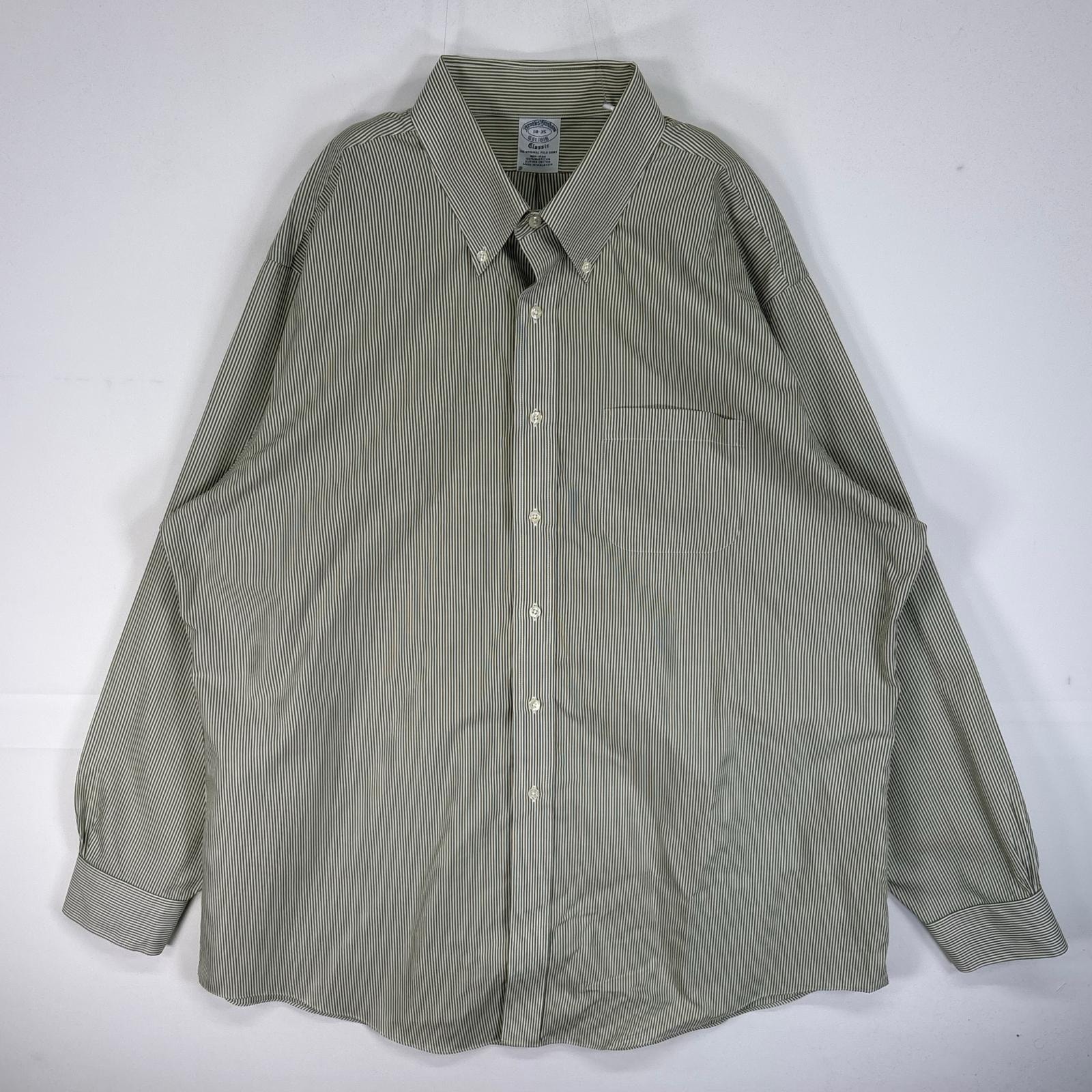 古着 ブルックスブラザーズ Brooks Brothers 長袖シャツ CLASSIC 胸ポケ ボタンダウン 2XL  グリーン系 ストライプ メンズ
