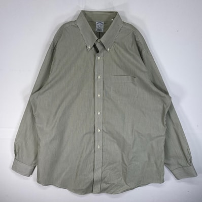 古着 ブルックスブラザーズ Brooks Brothers 長袖シャツ CLASSIC 胸ポケ ボタンダウン 2XL グリーン系 ストライプ メンズ