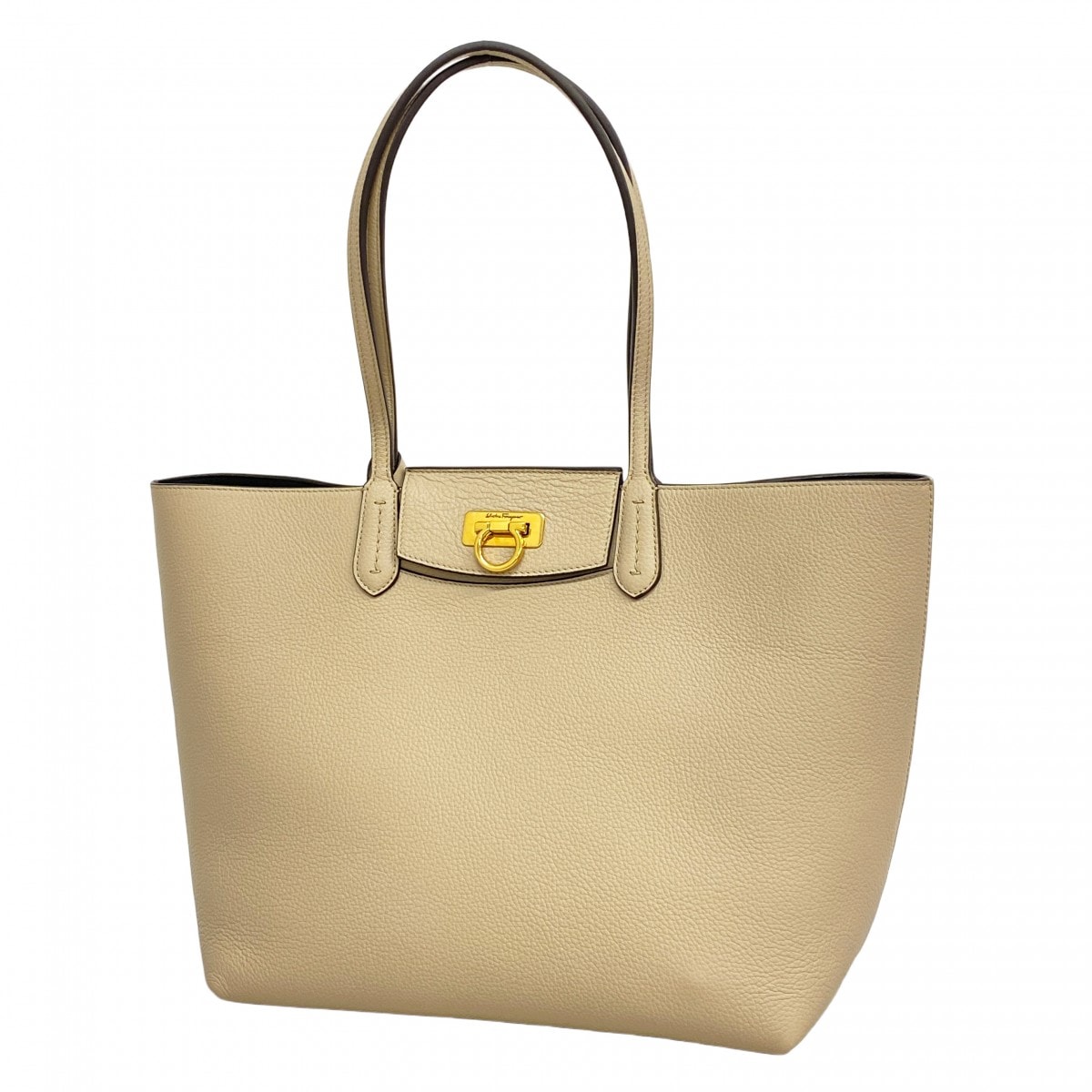 【6dc2960】サルヴァトーレフェラガモ トートバッグ ガンチーニ レザー ベージュ ゴールド金具【中古】レディース
