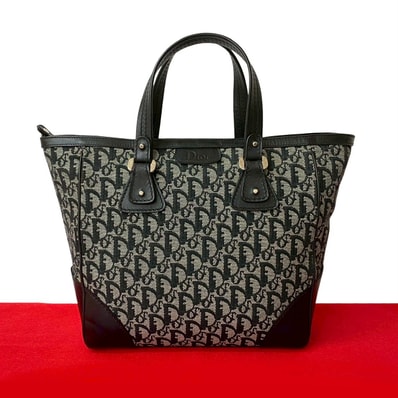 Christian Dior ディオール トロッター 柄 キャンバス レザー ハンドバッグ ブラック
27046