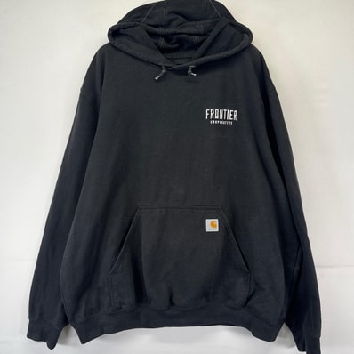 古着 カーハート Carhartt パーカー フーディー ワンポイント刺繍 企業ロゴ プルオーバー ルーズフィット 2XL ブラック系 メンズ