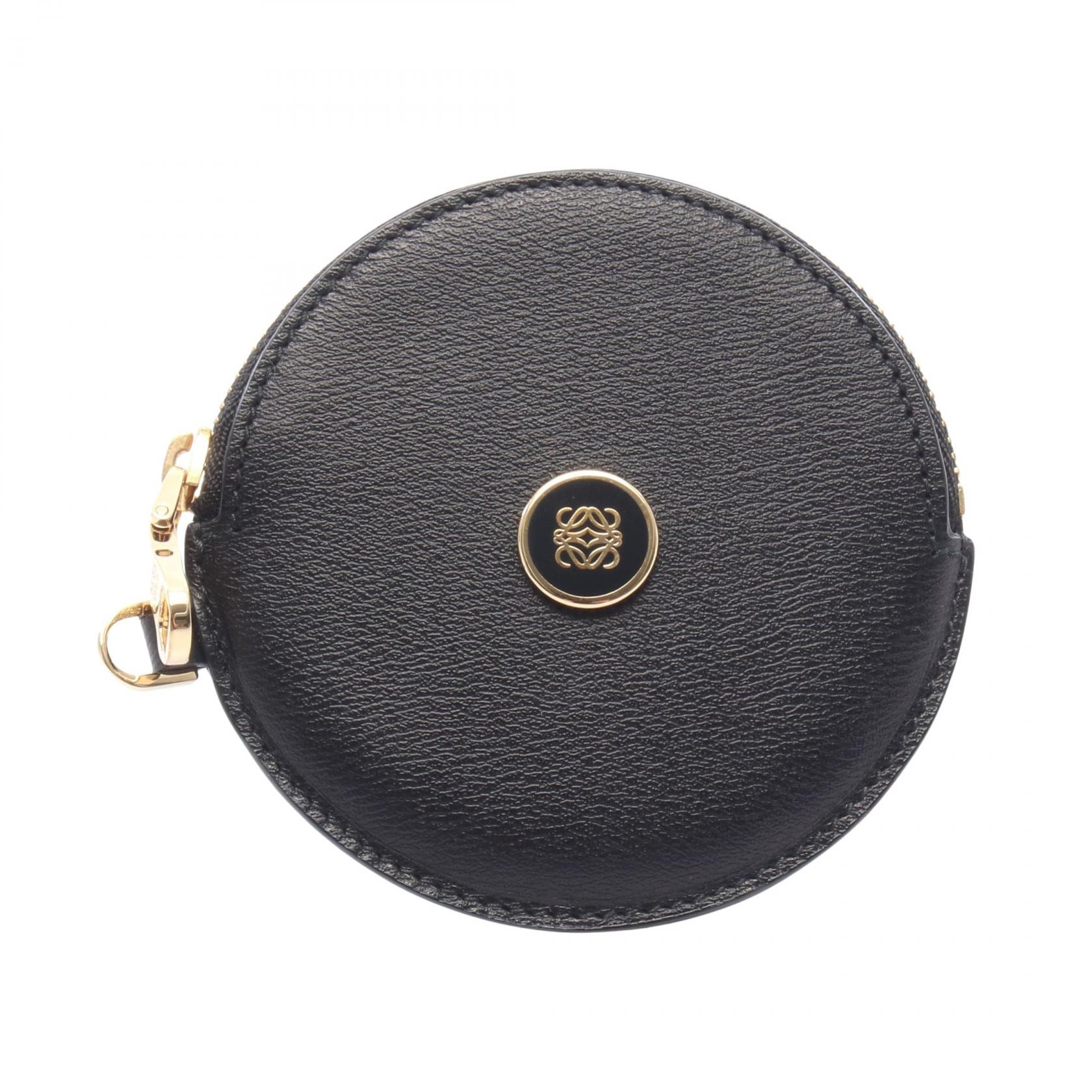 ロエベ LOEWE ラウンド コインケース 財布 レザー レディース ブラック系 118.30.951 【中古】
