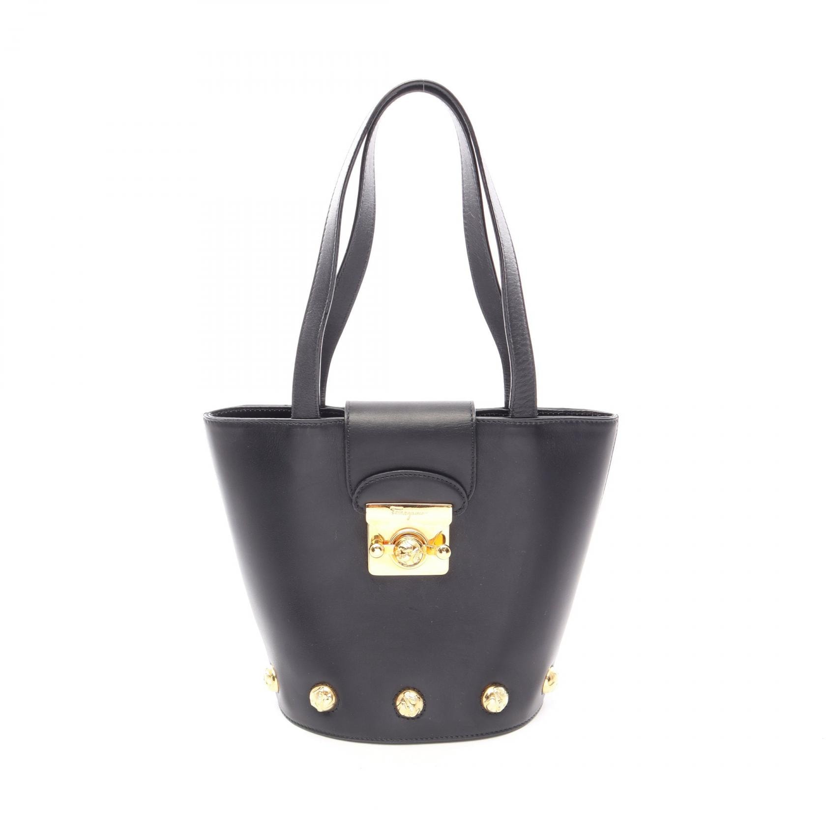 サルヴァトーレフェラガモ Salvatore Ferragamo ヒール金具 ハンドバッグ バッグ レザー レディース ブラック系 【中古】