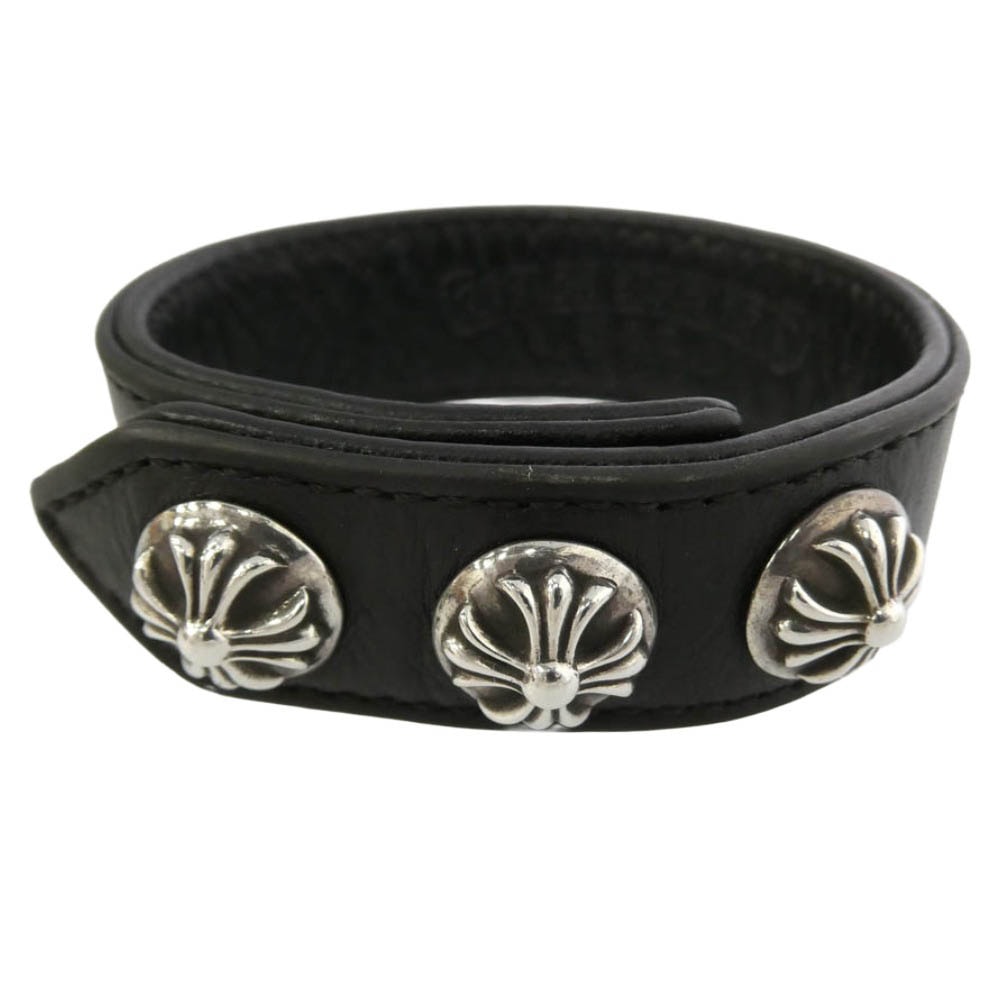 CHROME HEARTS クロムハーツ(原本無) 3BTN 2SNP CHプラス 3ボタン 2スナップ スター レザー ブレスレット ブラック系 シルバー系【中古】