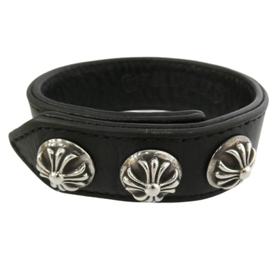 CHROME HEARTS クロムハーツ(原本無) 3BTN 2SNP CHプラス 3ボタン 2スナップ スター レザー ブレスレット ブラック系 シルバー系【中古】