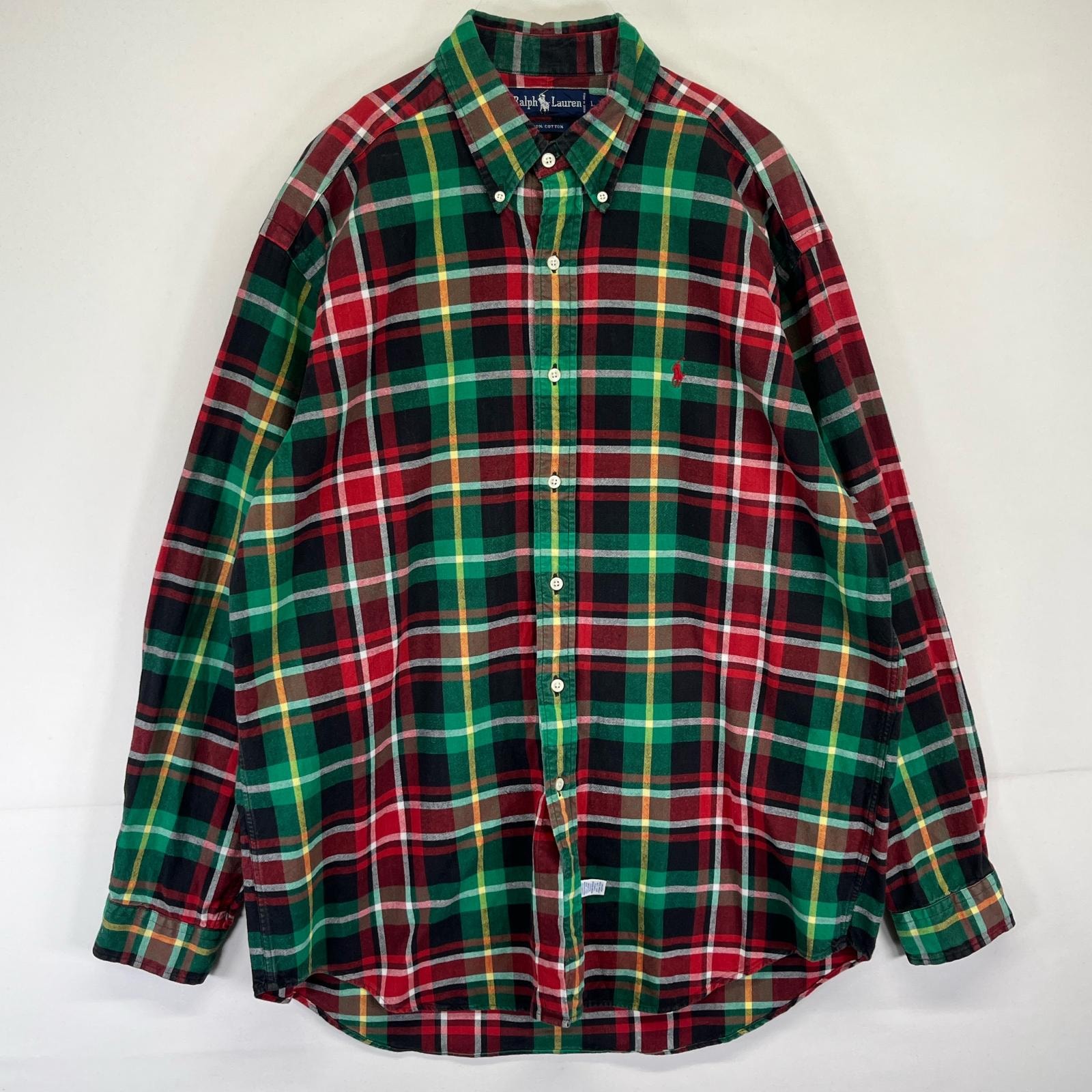 古着 ラルフローレン RALPH LAUREN 長袖シャツ ボタンダウン ワンポイントロゴ チェック L マルチカラー メンズ