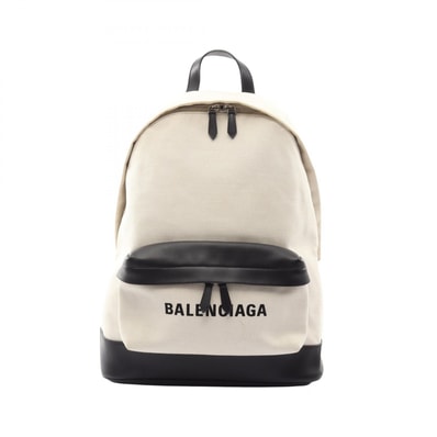 バレンシアガ BALENCIAGA ネイビー リュックサック バックパック バッグ キャンバス レザー メンズ レディース アイボリー系 / ブラック系 392007 【中古】