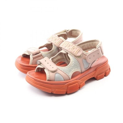 グッチ GUCCI サンダル 靴 レザー ファブリック レディース ピンク系 / マルチカラー 【中古】