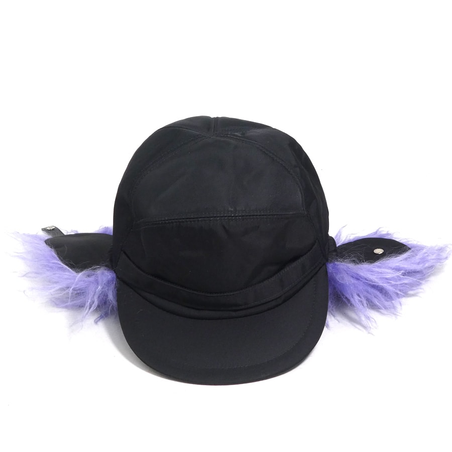 プラダ PRADA キャップ 帽子 ナイロン/モヘア ブラック/パープル ユニセックス【中古】 e61906k