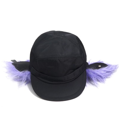 プラダ PRADA キャップ 帽子 ナイロン/モヘア ブラック/パープル ユニセックス【中古】 e61906k