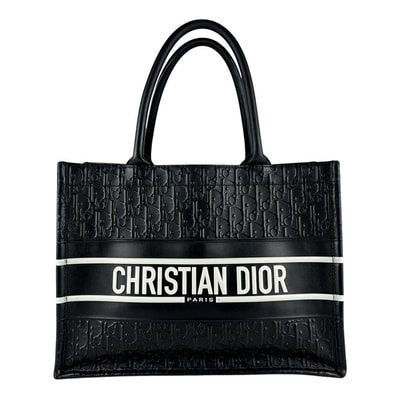クリスチャンディオール Christian Dior ハンドバッグ ブックトート ミディアム レザー ブラック/ホワイト レディース【中古】 z9648