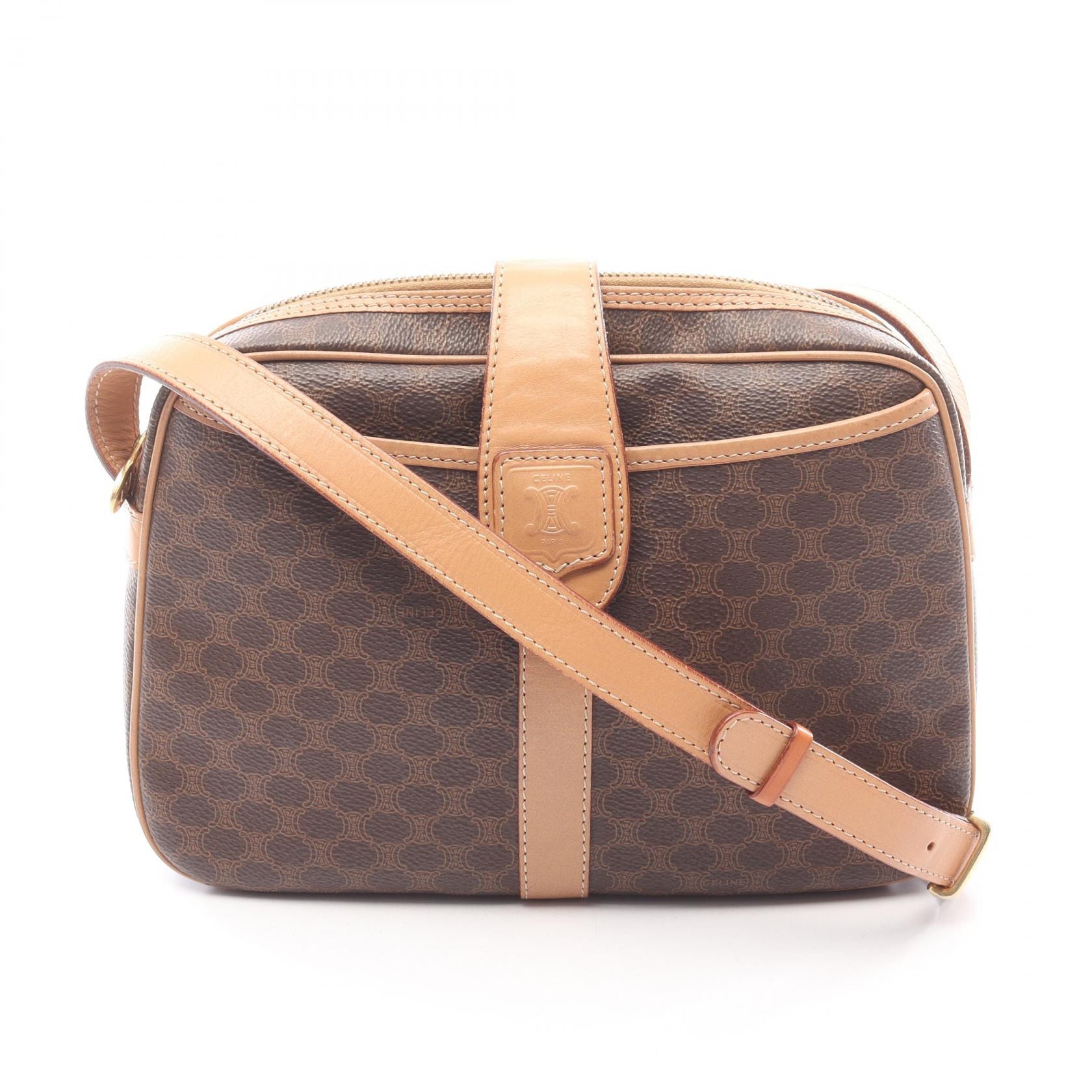 セリーヌ CELINE マカダム ショルダーバッグ バッグ PVCコーティングキャンバス レザー レディース ブラウン系 / ベージュ系 【中古】