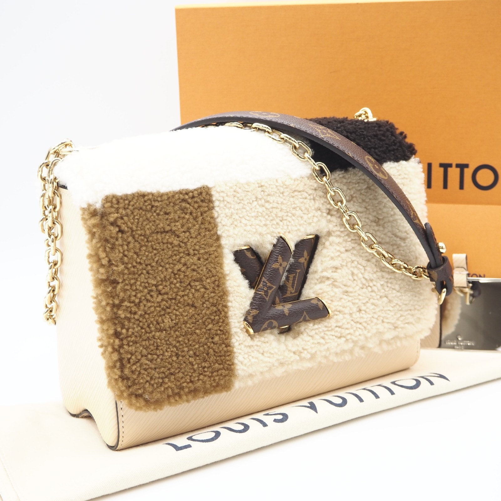 未使用 LOUIS VUITTON ルイ・ヴィトン モノグラム テディ ツイストMM M55450 ショルダーバッグ ブラウン ベージュ カーフレザー コーティングキャンバス ボア レディース