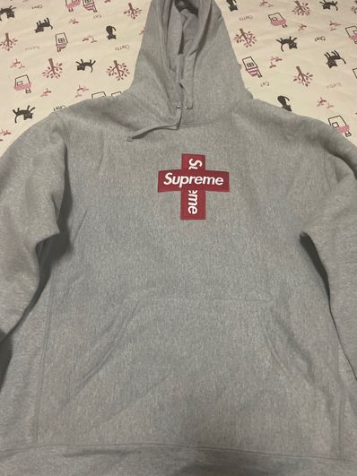Supreme Cross Box Logo Hooded Sweatshirt "Grey"