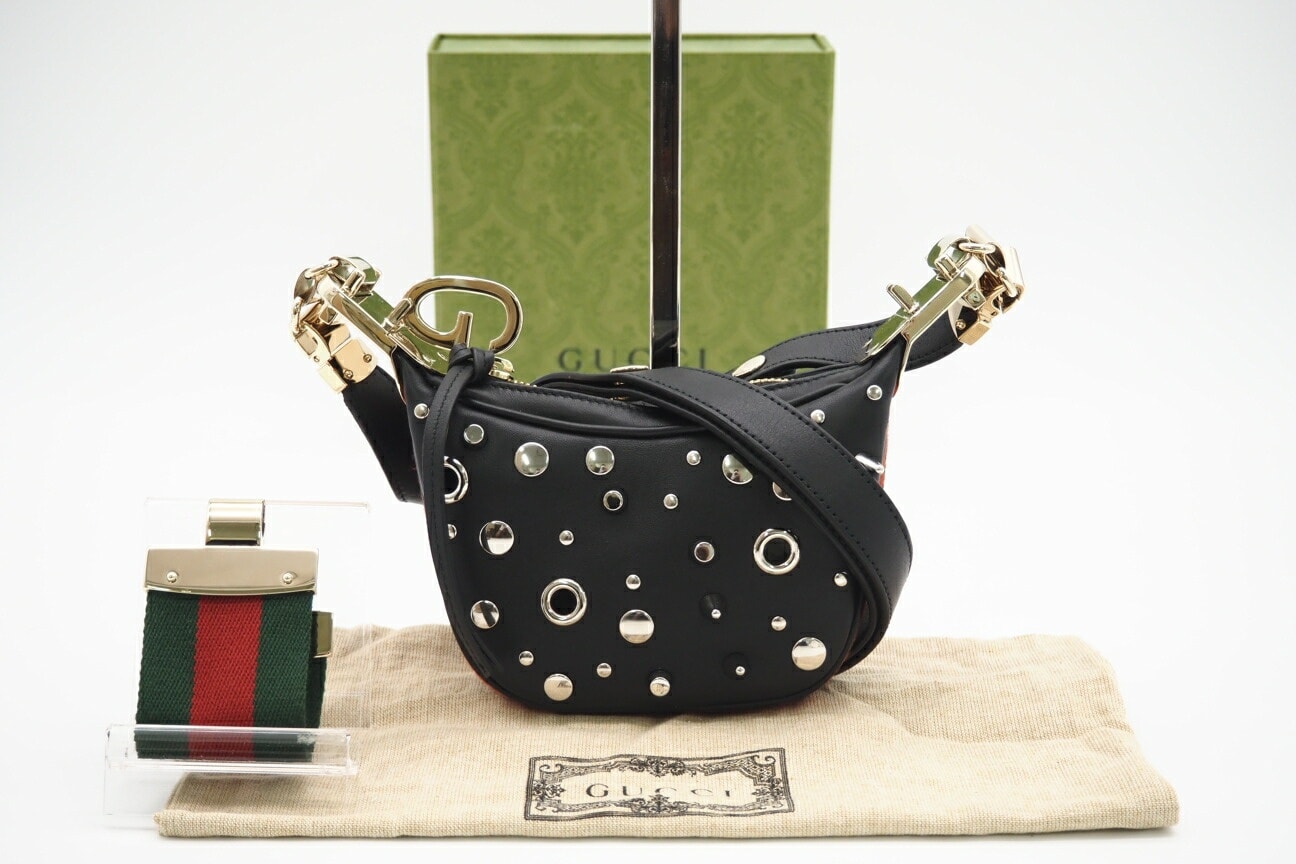 極美品 GUCCI グッチ レザー スタッズ ミニ 2WAYショルダーバッグ 718512 2wayショルダーバッグ ゴールド シルバー ブラック レザー レディース