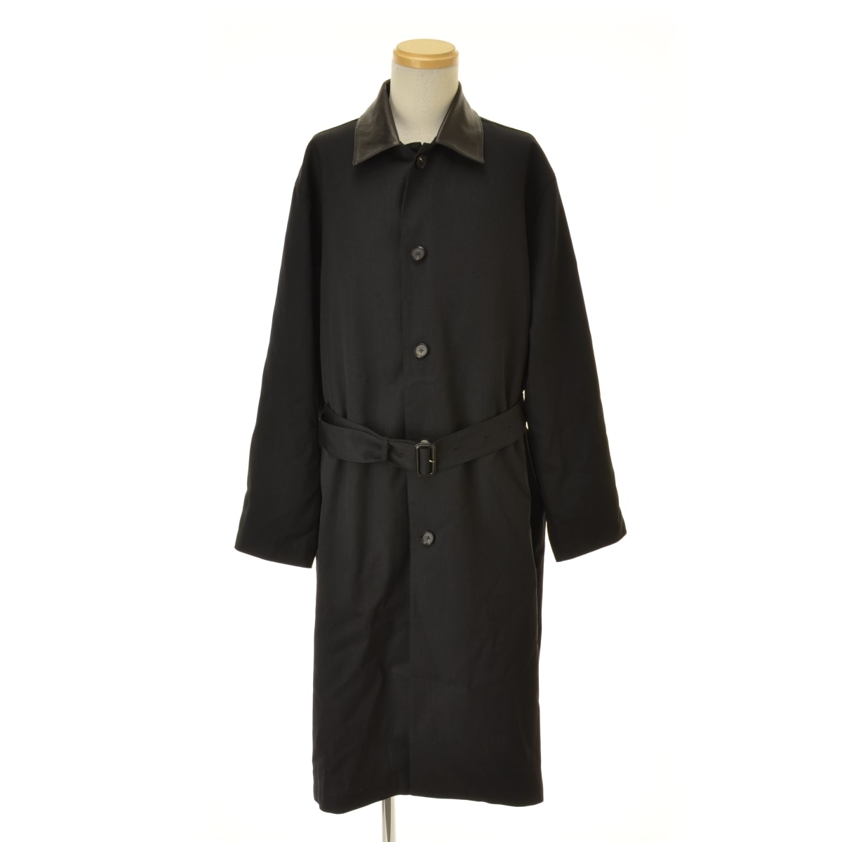 AURALEE Light Wool Max Gabardine Chambray Soutein Collar Coat "Top Black"