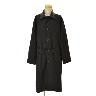AURALEE Light Wool Max Gabardine Chambray Soutein Collar Coat "Top Black"