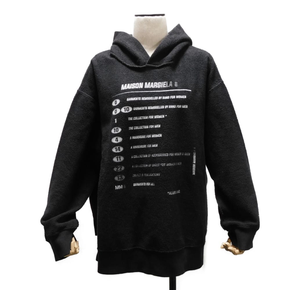Maison Margiela メゾンマルジェラ ナンバリング ロゴ オーバーサイズ プリント フーディ S 160/84A サイド スリット MM6 コットン ブラック パーカー S52GU0132 S25502