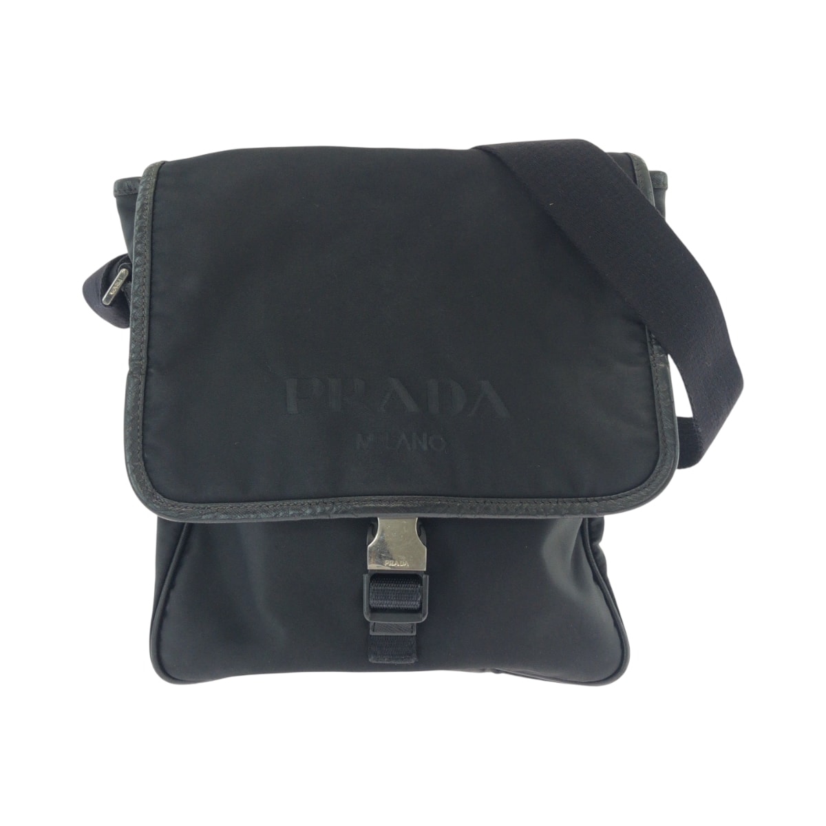 美品 PRADA プラダ テスート ロゴ ブラック 黒 シルバー金具 ナイロン ショルダーバッグ 斜め掛け 602025 【中古】