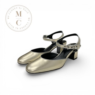 エルメス HERMES カミーラ パンプス 靴 シューズ レザー ゴールド 未使用 Hバックル ストラップ