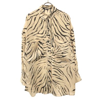 ZARA ザラ ゼブラ柄 長袖 ロング シャツ XS ベージュ