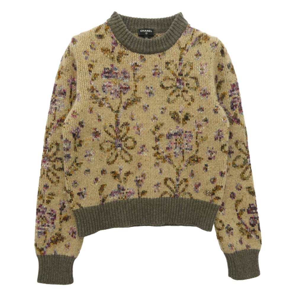 CHANEL シャネル 22AW P73860K10588 ココマーク フローラル カシミア混 ニット セーター マルチカラー系 34【中古】