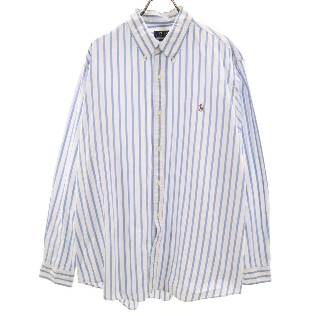 POLO RALPH LAUREN ポロラルフローレン ストライプ柄 長袖 ボタンダウンシャツ XXL ブルー系 ビックサイズ