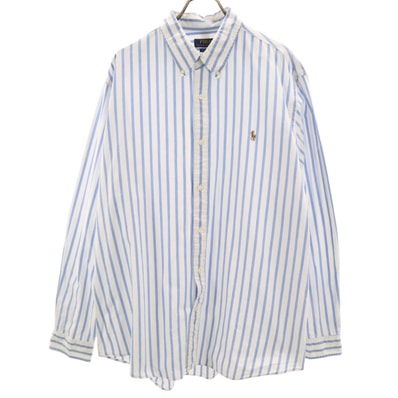 POLO RALPH LAUREN ポロラルフローレン ストライプ柄 長袖 ボタンダウンシャツ XXL ブルー系 ビックサイズ