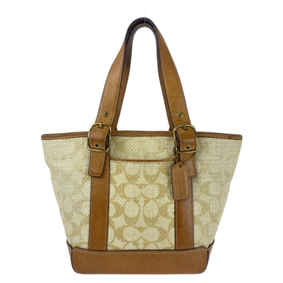 COACH コーチ シグネチャー ライトブラウン キャメル ベージュ ゴールド金具 ストロー レザー/ トートバッグ ショルダーバッグ ハンドバッグ 408365 【中古】