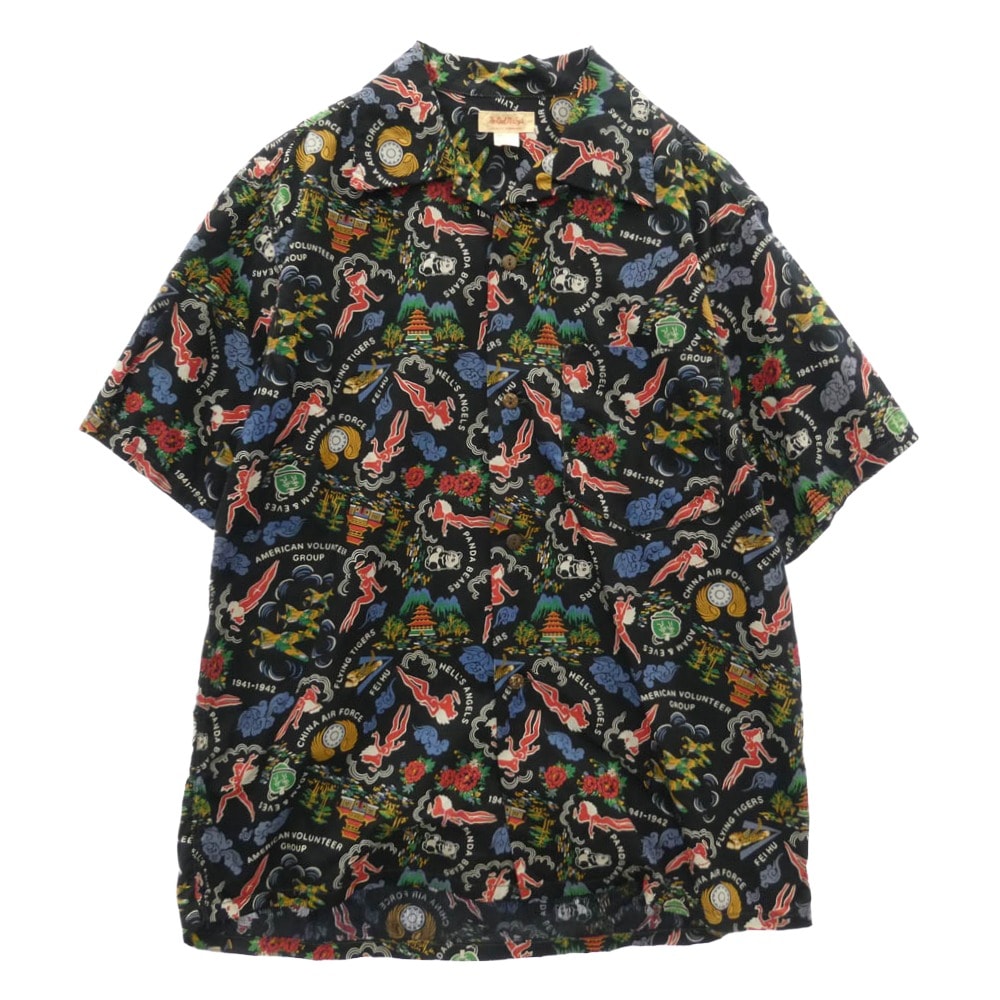The REAL McCOY'S ザリアルマッコイズ MS21002 COTTON HAWAIIAN SHIRT / FLYING TIGERS コットン ハワイアン シャツ フライングタイガー 半袖 シャツ ブラック ブラック系 15【美品】【中古】