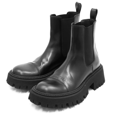 【美品】BALENCIAGA バレンシアガ ブーツ TRACTOR トラクター レザー サイズ 37 レディース サイドゴア ロゴ デボス チェルシー プラットフォーム 厚底 シューズ 靴 黒 イタリア製 641399