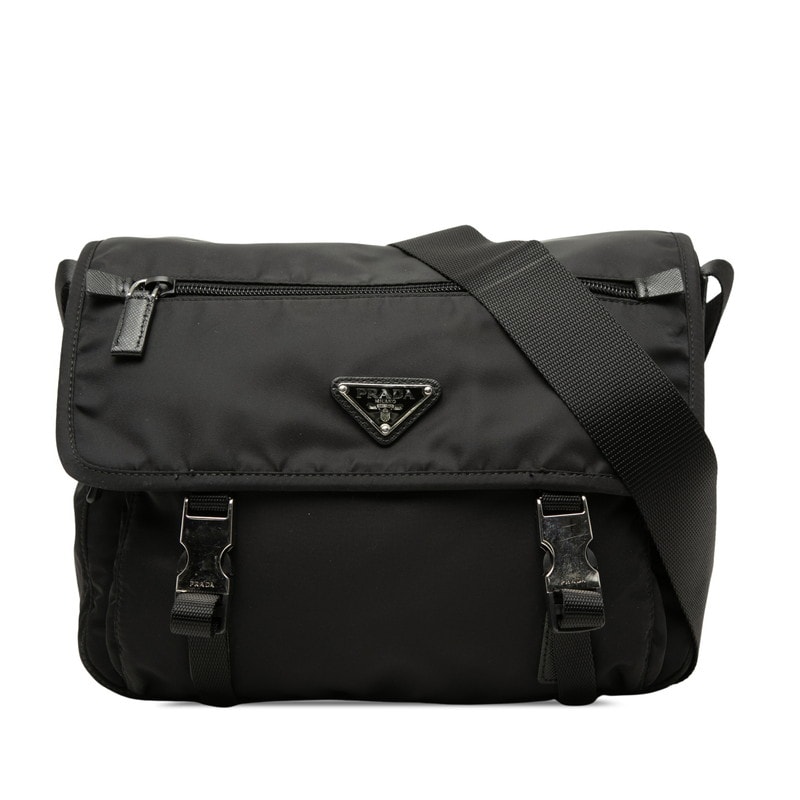 プラダ 三角ロゴプレート 斜め掛け ショルダーバッグ 1BD953 ブラック ナイロン レザー レディース PRADA 【中古】