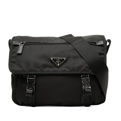 プラダ 三角ロゴプレート 斜め掛け ショルダーバッグ 1BD953 ブラック ナイロン レザー レディース PRADA 【中古】