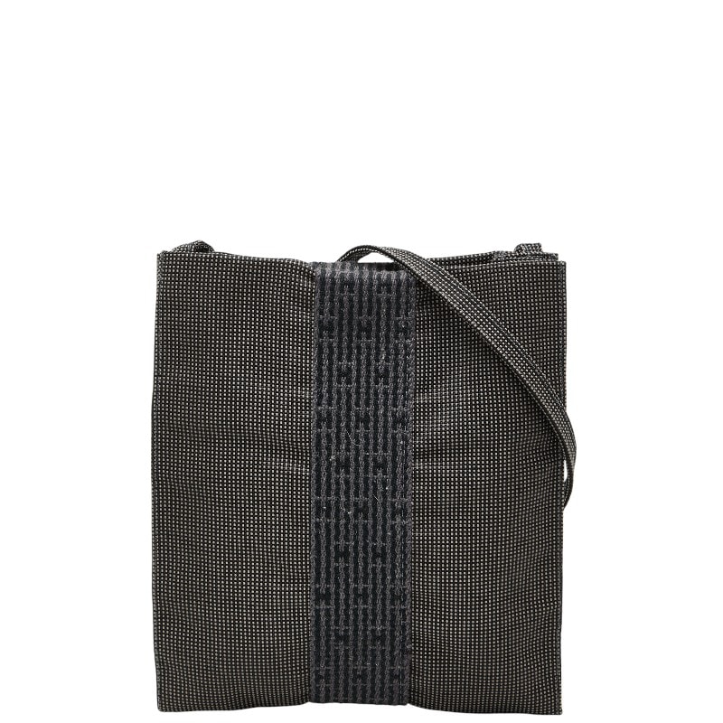 エルメス エールライン 斜め掛け ショルダーバッグ ポシェット グレー ブラック キャンバス レディース HERMES 【中古】