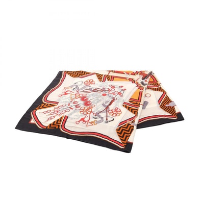 エルメス HERMES カレジェアン カレ140 Bouquets Sellier スカーフ 衣料品 シルク カシミヤ シルク レディース ブラック系 / アイボリー系 / マルチカラー 【中古】